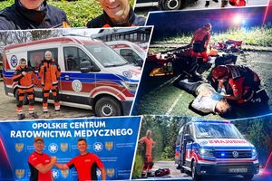 Zespół ratunkowy z ambulansami.